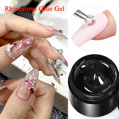 BORN PRETTY 3PCS Rhinestones Glue Gel Set Mirror Nail Powder With Nail Liner Brush UV LED Transparent Adhensive Glue Gel Leedoar