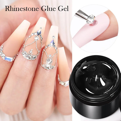 BORN PRETTY 3PCS Rhinestones Glue Gel Set Mirror Nail Powder With Nail Liner Brush UV LED Transparent Adhensive Glue Gel Leedoar