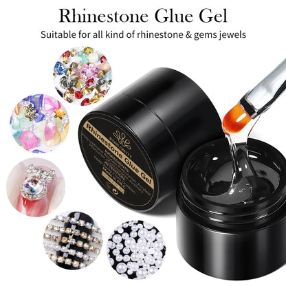 BORN PRETTY 3PCS Rhinestones Glue Gel Set Mirror Nail Powder With Nail Liner Brush UV LED Transparent Adhensive Glue Gel Leedoar