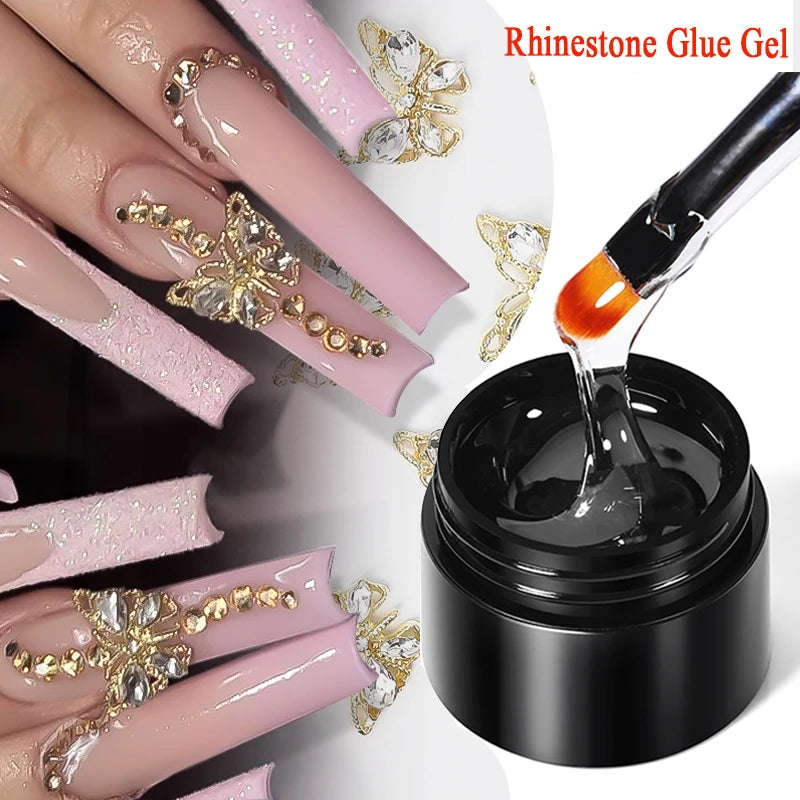 BORN PRETTY 3PCS Rhinestones Glue Gel Set Mirror Nail Powder With Nail Liner Brush UV LED Transparent Adhensive Glue Gel Leedoar