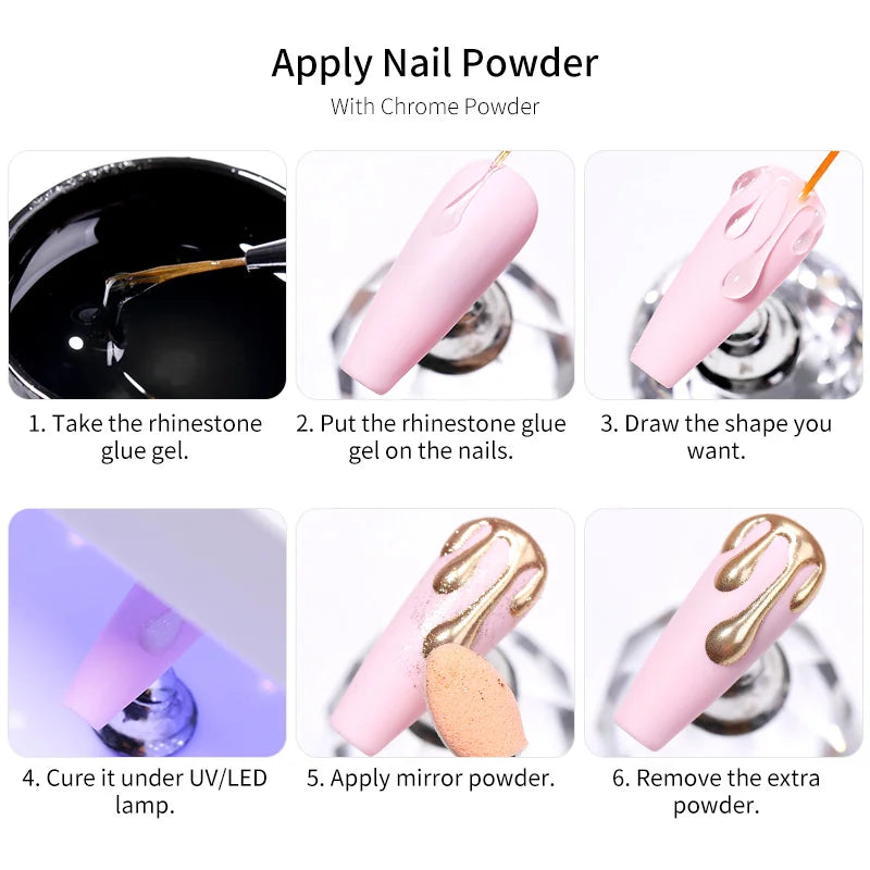 BORN PRETTY 3PCS Rhinestones Glue Gel Set Mirror Nail Powder With Nail Liner Brush UV LED Transparent Adhensive Glue Gel Leedoar