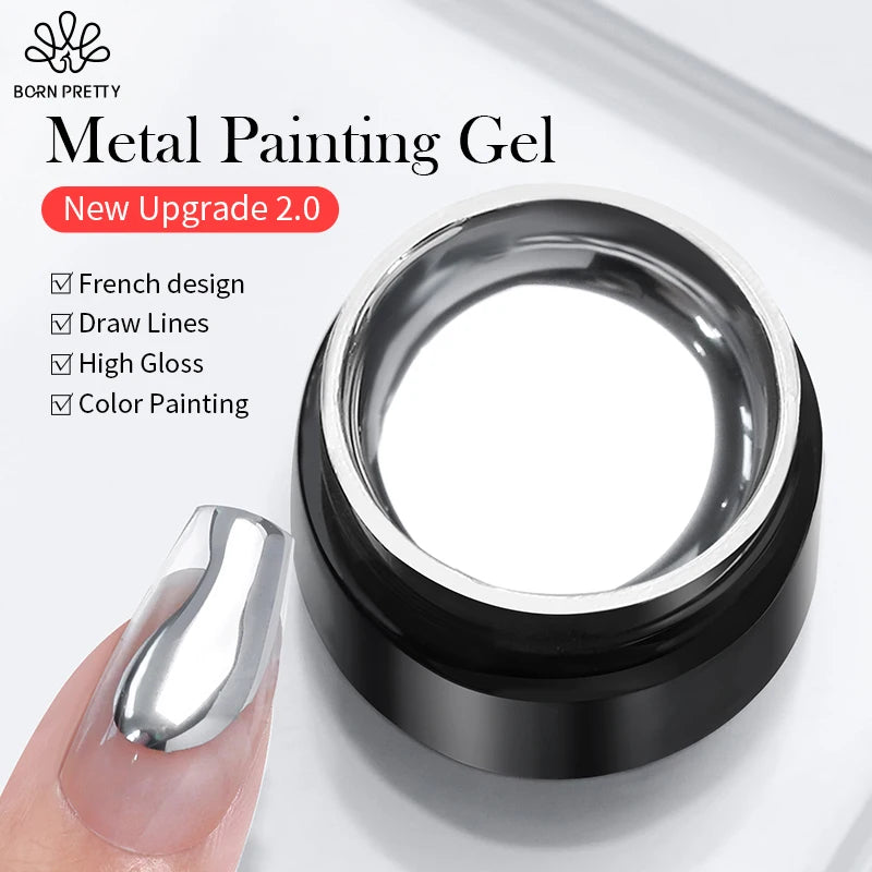 BORN PRETTY Sliver Metal Effect Line Flower Drawing Gel Soak Off Transparent Colors 5g Painting Gel Polish UV Nail Art Gel Varni Leedoar