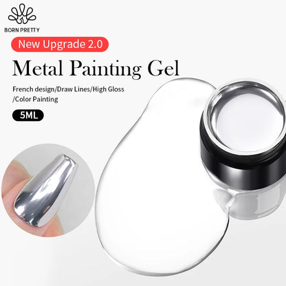 BORN PRETTY Sliver Metal Effect Line Flower Drawing Gel Soak Off Transparent Colors 5g Painting Gel Polish UV Nail Art Gel Varni Leedoar