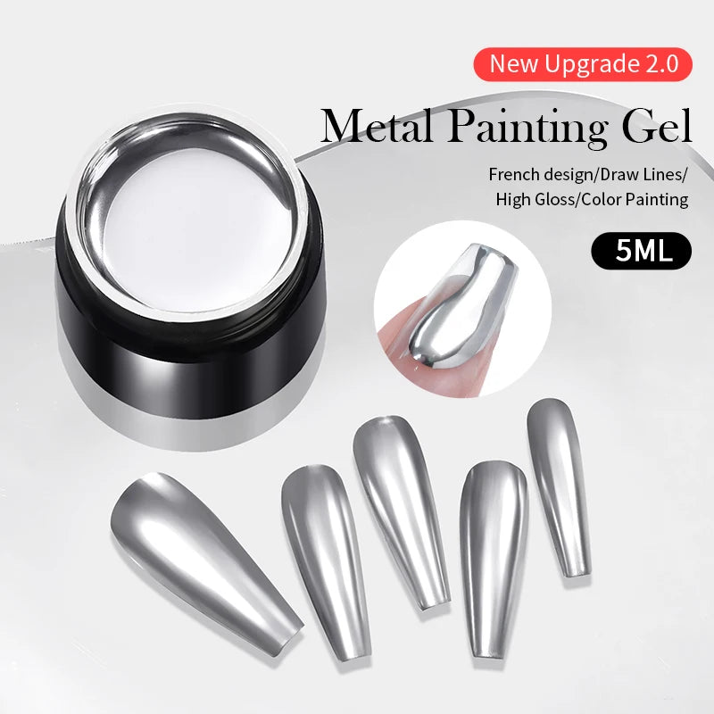 BORN PRETTY Sliver Metal Effect Line Flower Drawing Gel Soak Off Transparent Colors 5g Painting Gel Polish UV Nail Art Gel Varni Leedoar