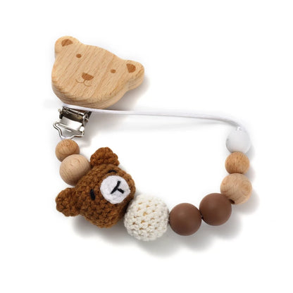 Baby Beech Wood Pacifier Clip Cartoon Animal Crochet Beads Silicone Nipple Chain For Teether Nursing Toys Baby Pacifier Chain Leedoar