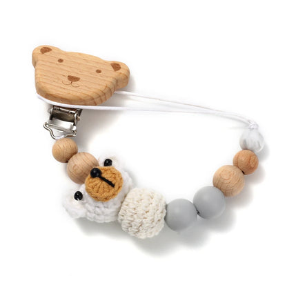 Baby Beech Wood Pacifier Clip Cartoon Animal Crochet Beads Silicone Nipple Chain For Teether Nursing Toys Baby Pacifier Chain Leedoar