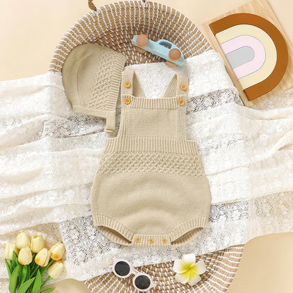 Baby Bodysuits Sleeveless Newborn Boys Girls Solid Color Onesie Hats Outfits Sets 2pcs Infant Unisex Playsuits Children Clothes Leedoar