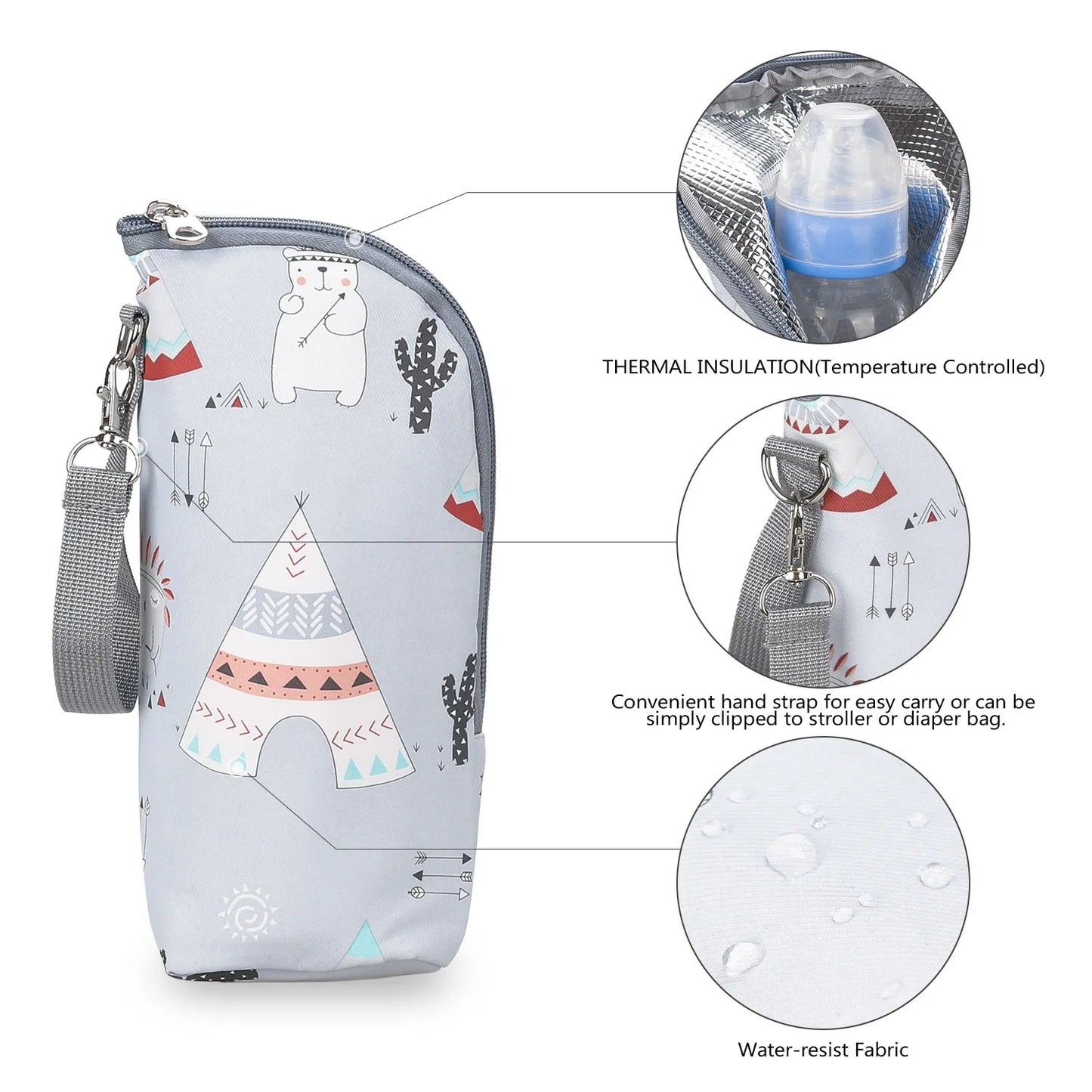 Baby Bottle Bag Portable Mother Feeding Bottle Warmer Baby Feeding Aluminum Mold Insulation Outing Stroller Hanging Bag Leedoar