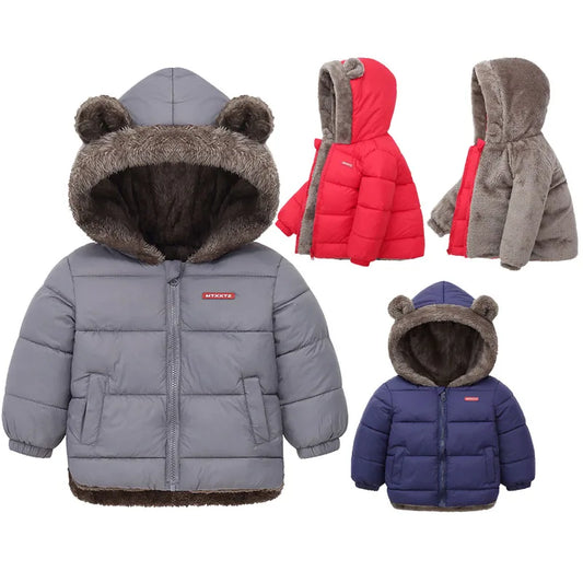 Baby Boys Girls Jacket Hooded Cotton Outerwear Children's Thick Fleece Coat Cashmere Padded Jackets Winter Boys Girls Warm Coats Leedoar