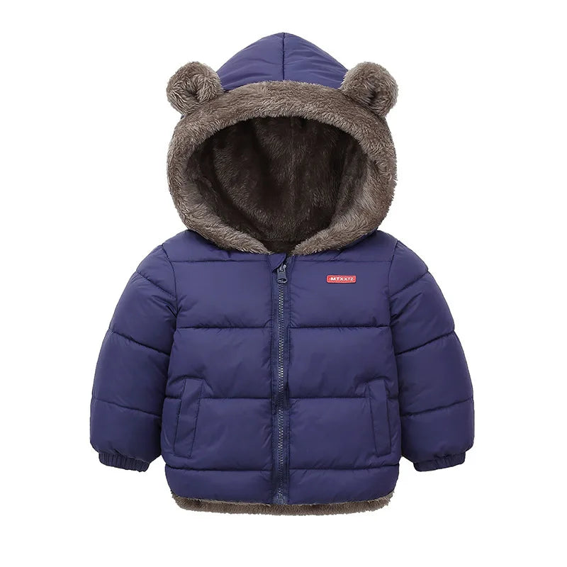 Baby Boys Girls Jacket Hooded Cotton Outerwear Children's Thick Fleece Coat Cashmere Padded Jackets Winter Boys Girls Warm Coats Leedoar