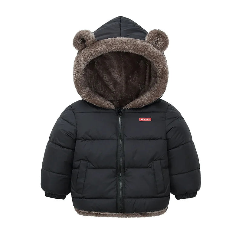 Baby Boys Girls Jacket Hooded Cotton Outerwear Children's Thick Fleece Coat Cashmere Padded Jackets Winter Boys Girls Warm Coats Leedoar