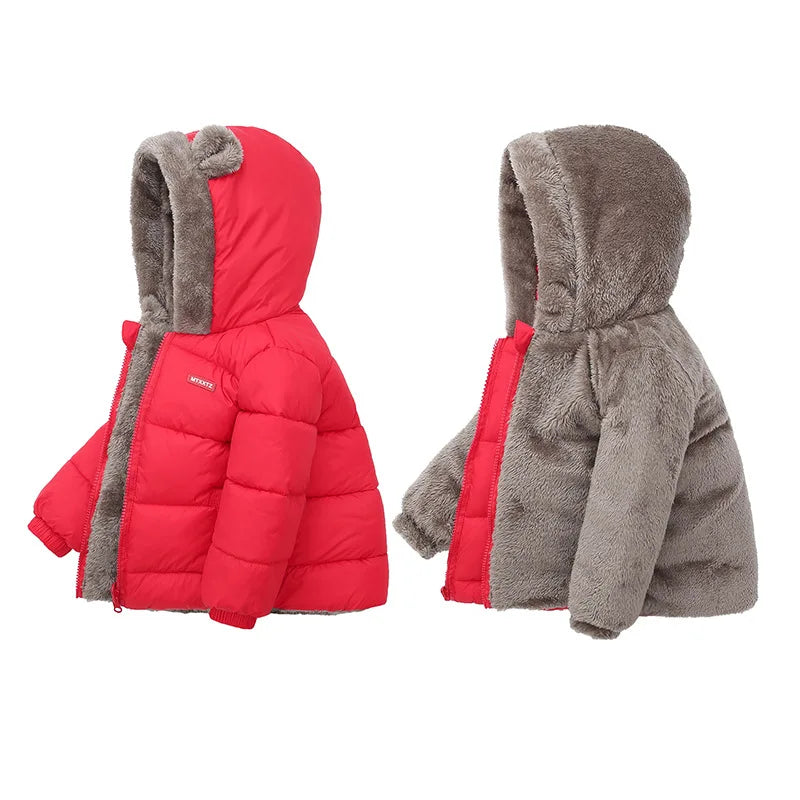 Baby Boys Girls Jacket Hooded Cotton Outerwear Children's Thick Fleece Coat Cashmere Padded Jackets Winter Boys Girls Warm Coats Leedoar