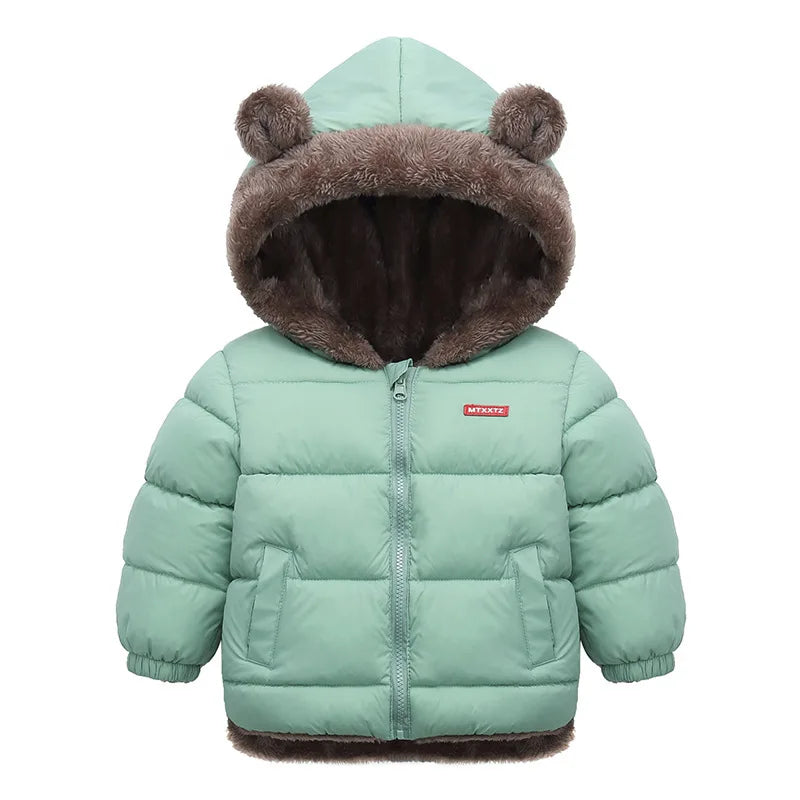 Baby Boys Girls Jacket Hooded Cotton Outerwear Children's Thick Fleece Coat Cashmere Padded Jackets Winter Boys Girls Warm Coats Leedoar