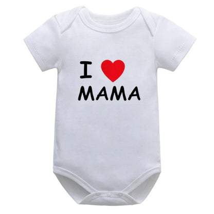 Baby Boys Girls Romper Cotton Short Sleeve Letter Print I Love Mom & Dad Jumpsuit Infant Clothing Newborn Costume Baby Clothes Leedoar