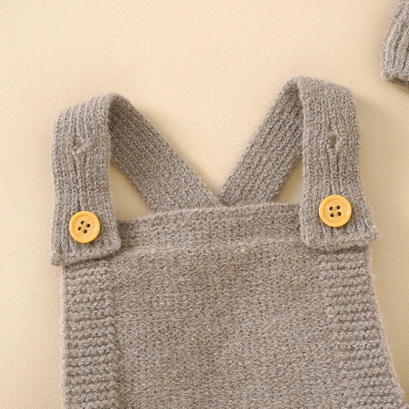 Baby Boys Girls Rompers Hats Clothes Fashion Sleeveless Knitted Newborn Infant Netural Strap Jumpsuits Outfits Sets Toddler Wear Leedoar