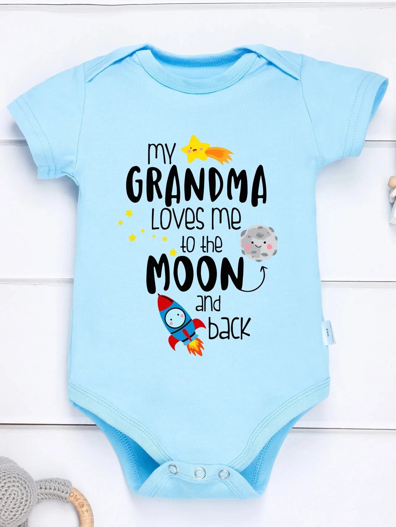 Baby Boys Girls Triangle Bodysuit My Grandma Loves Me To The Moon & Back Letter Print Newborn Cute Short Sleeve Triangle Romper Leedoar