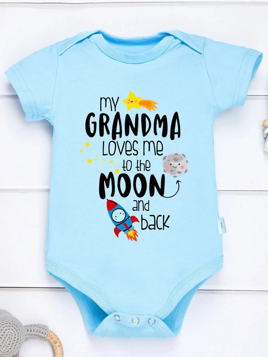 Baby Boys Girls Triangle Bodysuit My Grandma Loves Me To The Moon & Back Letter Print Newborn Cute Short Sleeve Triangle Romper Leedoar