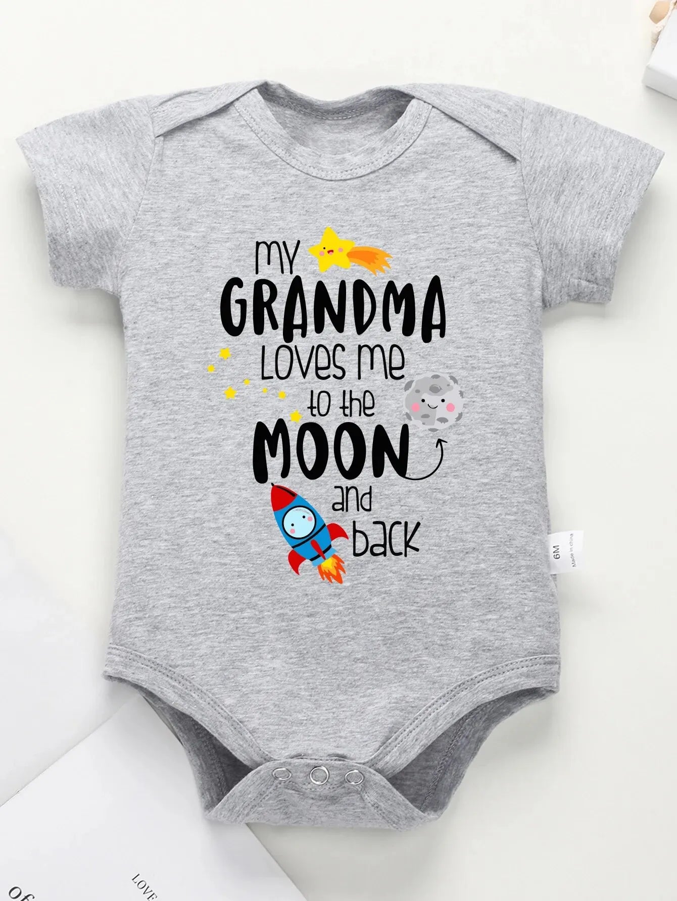 Baby Boys Girls Triangle Bodysuit My Grandma Loves Me To The Moon & Back Letter Print Newborn Cute Short Sleeve Triangle Romper Leedoar