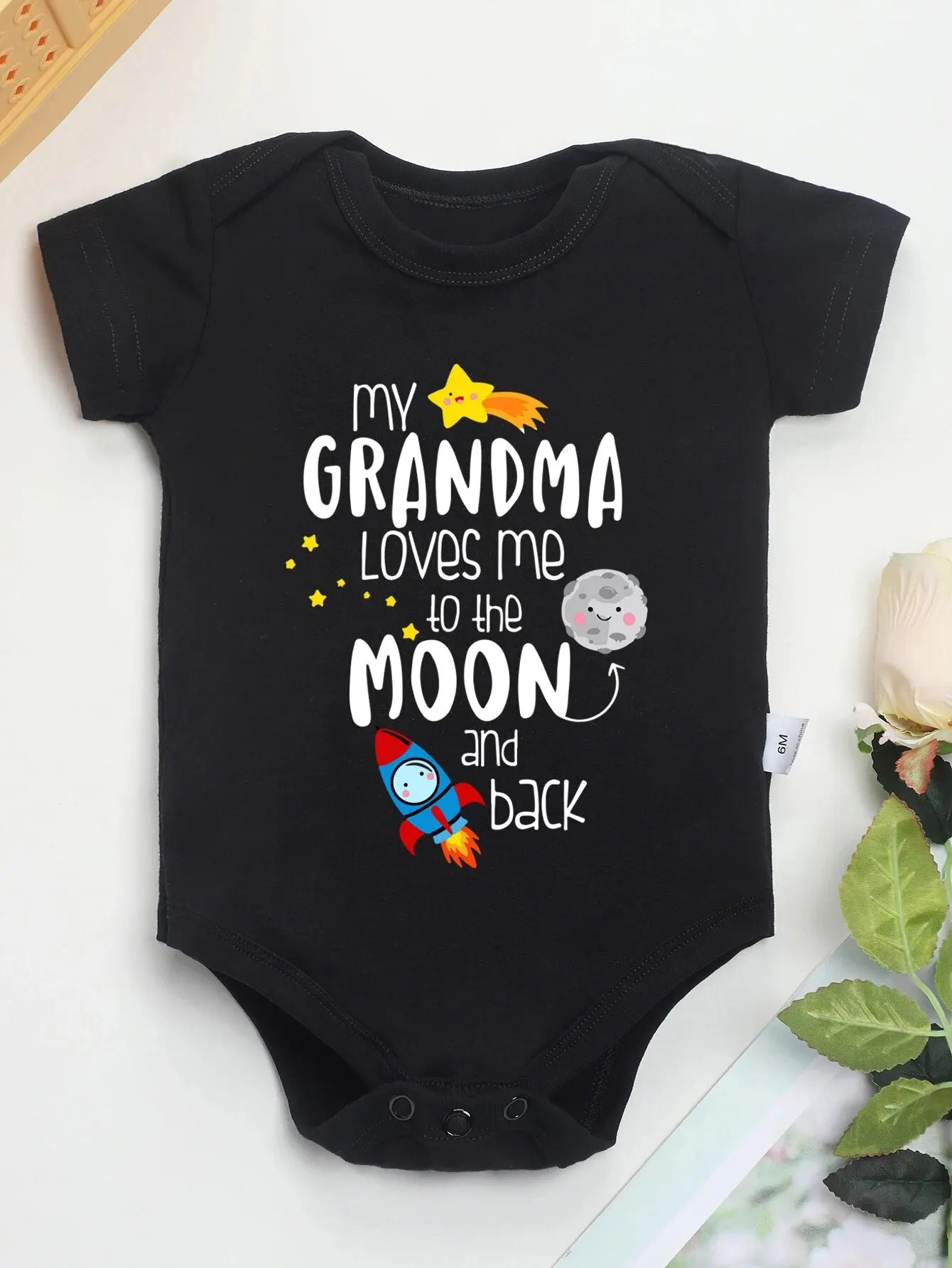 Baby Boys Girls Triangle Bodysuit My Grandma Loves Me To The Moon & Back Letter Print Newborn Cute Short Sleeve Triangle Romper Leedoar