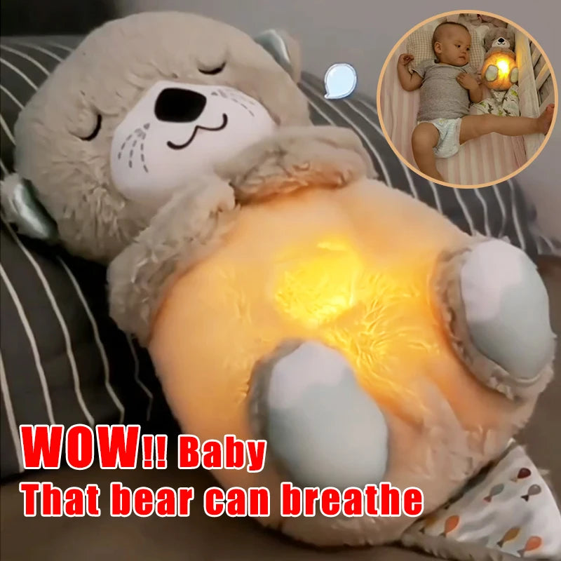 Baby Breathing Bear Baby Soothing Otter Plush Doll Toy Baby Kids Soothing Music Sleeping Companion Sound and Light Doll Toy Gift Leedoar