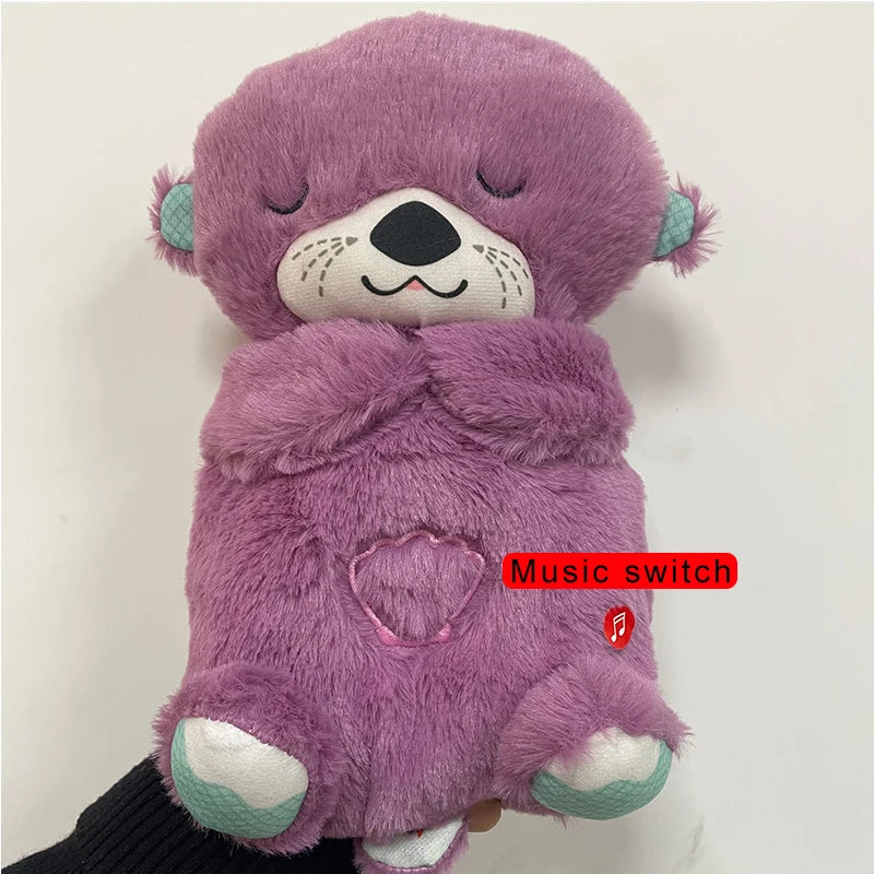 Baby Breathing Bear Baby Soothing Otter Plush Doll Toy Baby Kids Soothing Music Sleeping Companion Sound and Light Doll Toy Gift Leedoar