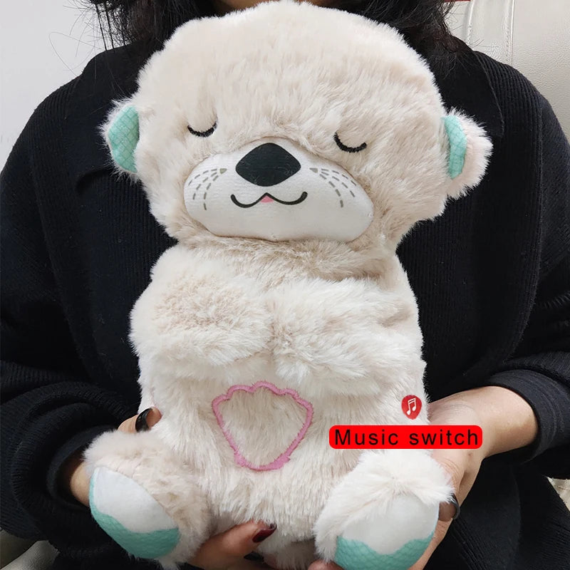 Baby Breathing Bear Baby Soothing Otter Plush Doll Toy Baby Kids Soothing Music Sleeping Companion Sound and Light Doll Toy Gift Leedoar