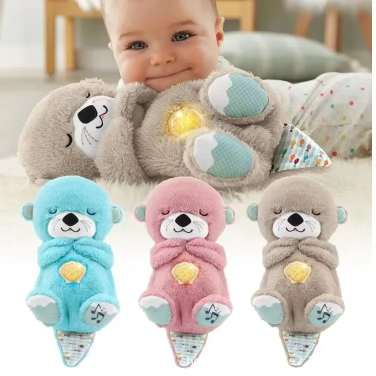 Baby Breathing Bear Baby Soothing Otter Plush Doll Toy Baby Kids Soothing Music Sleeping Companion Sound and Light Doll Toy Gift Leedoar