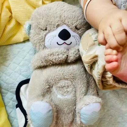 Baby Breathing Bear Baby Soothing Otter Plush Doll Toy Baby Kids Soothing Music Sleeping Companion Sound and Light Doll Toy Gift Leedoar