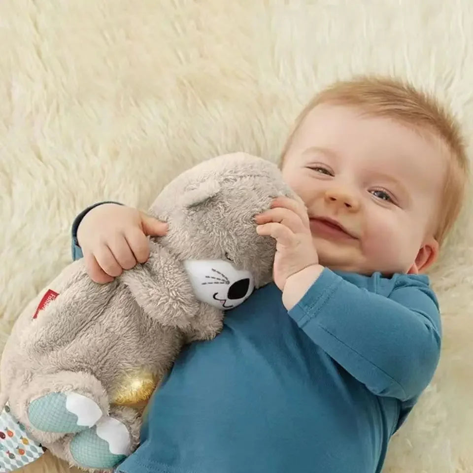 Baby Breathing Bear Baby Soothing Otter Plush Doll Toy Baby Kids Soothing Music Sleeping Companion Sound and Light Doll Toy Gift Leedoar