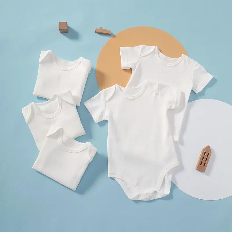 Baby Clothes 100% Cotton Girls Rompers Summer Short Sleeve White Baby Boys Bodysuit Newborn Clothing 3 5 Pcs/Set Infant Pajamas Leedoar