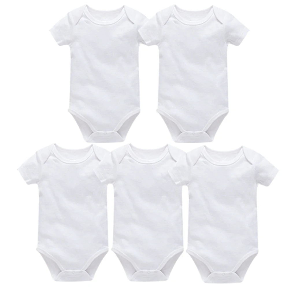 Baby Clothes 100% Cotton Girls Rompers Summer Short Sleeve White Baby Boys Bodysuit Newborn Clothing 3 5 Pcs/Set Infant Pajamas Leedoar