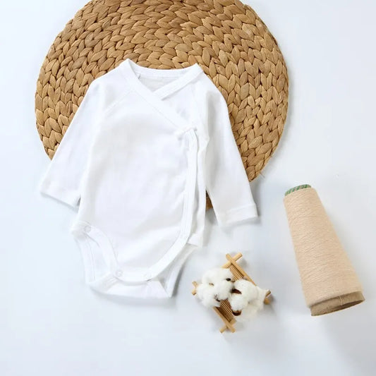 Ropa de bebé, mameluco, ropa para bebés, niños, ropa para niñas, mono de manga larga 100 % algodón, mono blanco para bebés recién nacidos con abertura lateral 