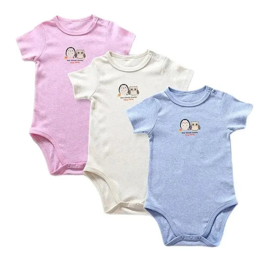 Ropa de bebé, mono de verano para niños y niñas, mono de manga corta 100 % algodón peinado, mono de bebé con cuello redondo 