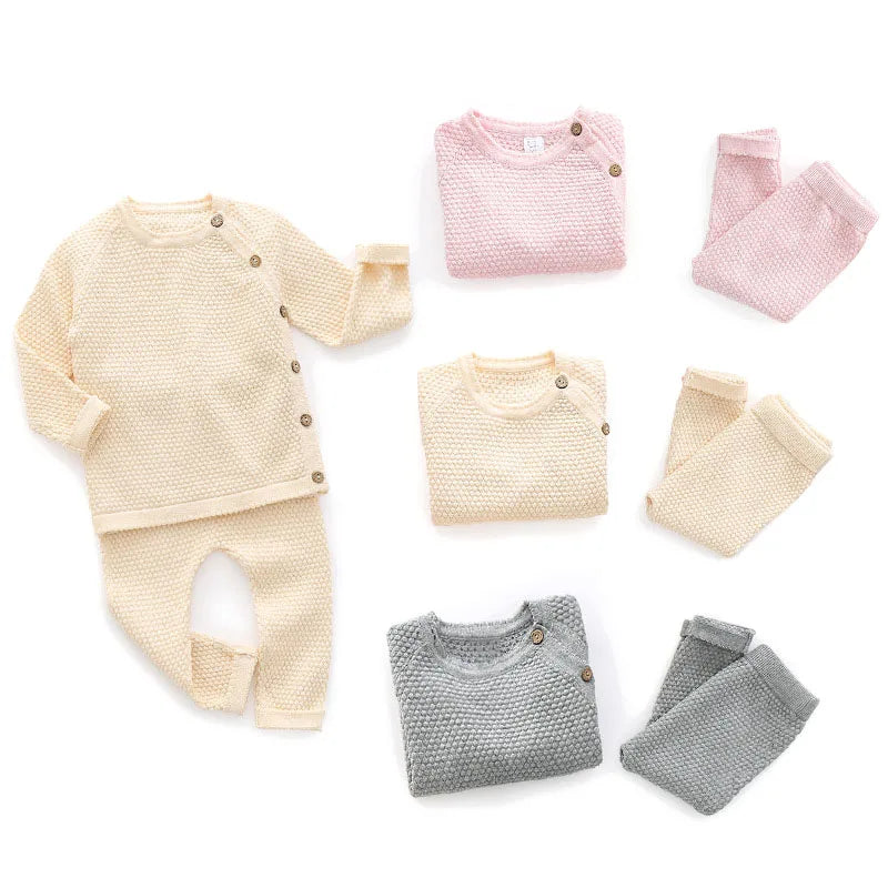 Baby Clothes Sets Ensembles Cotton Spring Newborn Boy Girl Infant Clothing Tops And Pants Knitted Sweater Baby Pajamas Sets Leedoar