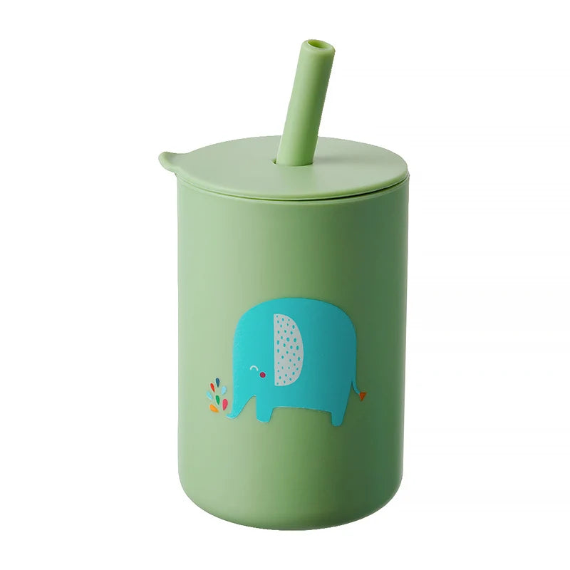 Baby Feeding Drinkware Straw Cup Baby Cartoon Learning Feeding Cup Food Grade Silicone Toddler Water Bottle Tableware BPA Free Leedoar