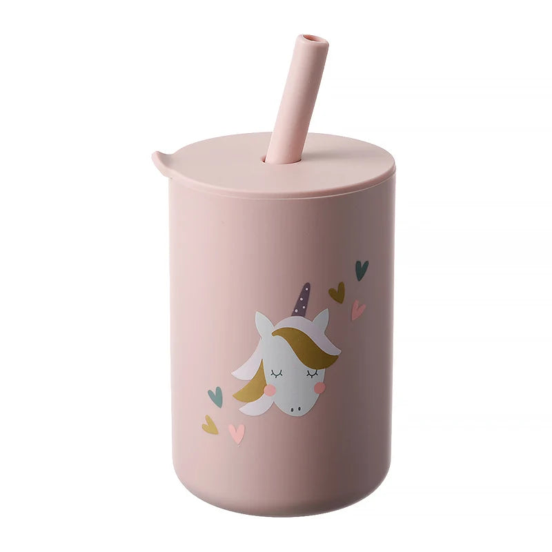 Baby Feeding Drinkware Straw Cup Baby Cartoon Learning Feeding Cup Food Grade Silicone Toddler Water Bottle Tableware BPA Free Leedoar