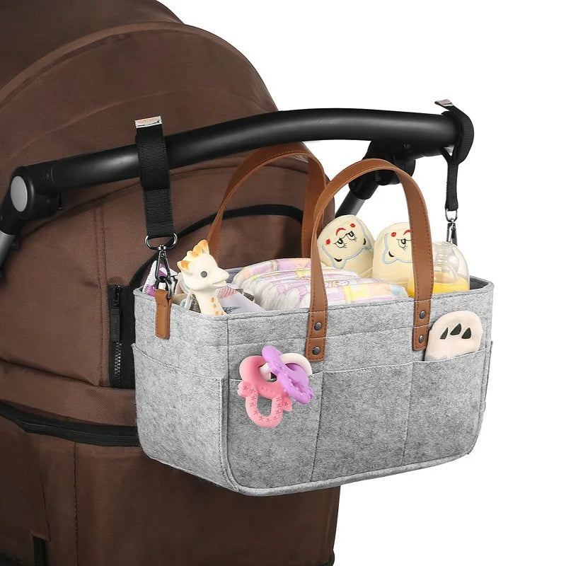 Baby Felt Storage Nursery Organizer Basket Infant Diaper Bag with Handle Caddy Changing Nappy Kids Storage Carrier Large Pocket Leedoar