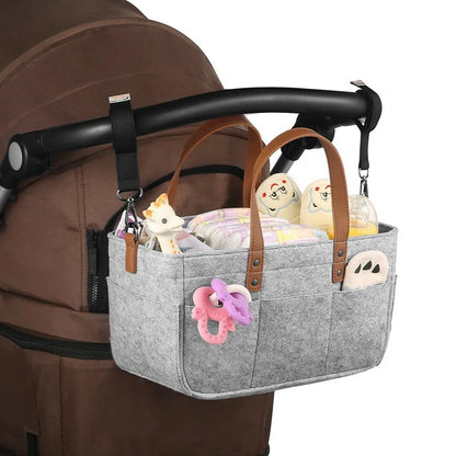 Baby Felt Storage Nursery Organizer Basket Infant Diaper Bag with Handle Caddy Changing Nappy Kids Storage Carrier Large Pocket Leedoar