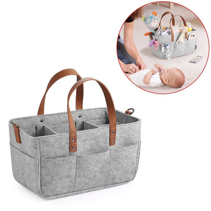 Baby Felt Storage Nursery Organizer Basket Infant Diaper Bag with Handle Caddy Changing Nappy Kids Storage Carrier Large Pocket Leedoar