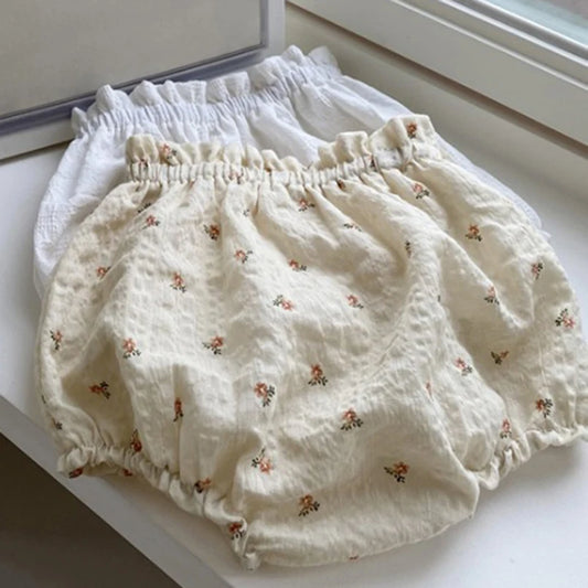 Baby Floral Bloomer for Newborn Baby Girls Clothes Summer Vintage Linen Cotton Infant Short PP Pants for Toddler Girls Clothing Leedoar