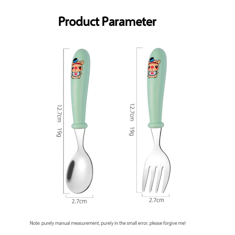 Baby Gadgets Tableware Set Children Utensil Stainless Steel Toddler Dinnerware Cutlery Cartoon Infant Food Feeding Spoon Fork Leedoar