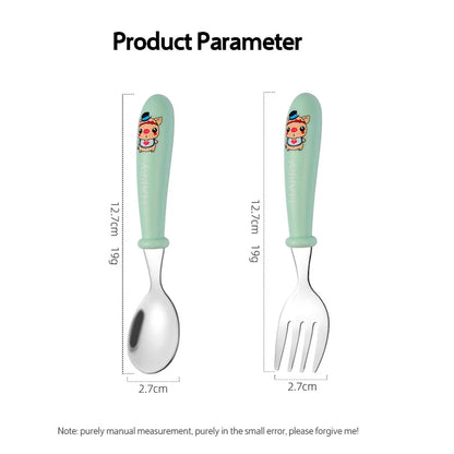 Baby Gadgets Tableware Set Children Utensil Stainless Steel Toddler Dinnerware Cutlery Cartoon Infant Food Feeding Spoon Fork Leedoar