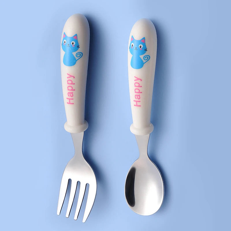 Baby Gadgets Tableware Set Children Utensil Stainless Steel Toddler Dinnerware Cutlery Cartoon Infant Food Feeding Spoon Fork Leedoar