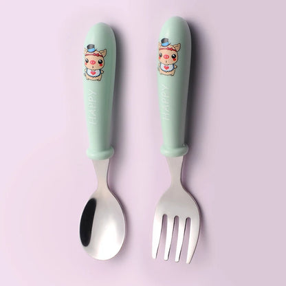 Baby Gadgets Tableware Set Children Utensil Stainless Steel Toddler Dinnerware Cutlery Cartoon Infant Food Feeding Spoon Fork Leedoar