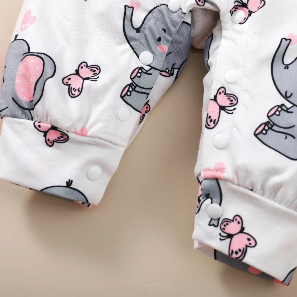 Baby Girl Romper Long Sleeve Cute Elephant Bodysuit+Headband Casual Bodysuit for Toddler Girl 0-18Months Clothes Leedoar