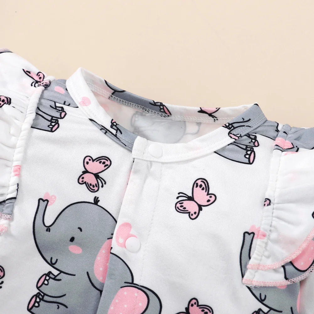 Baby Girl Romper Long Sleeve Cute Elephant Bodysuit+Headband Casual Bodysuit for Toddler Girl 0-18Months Clothes Leedoar