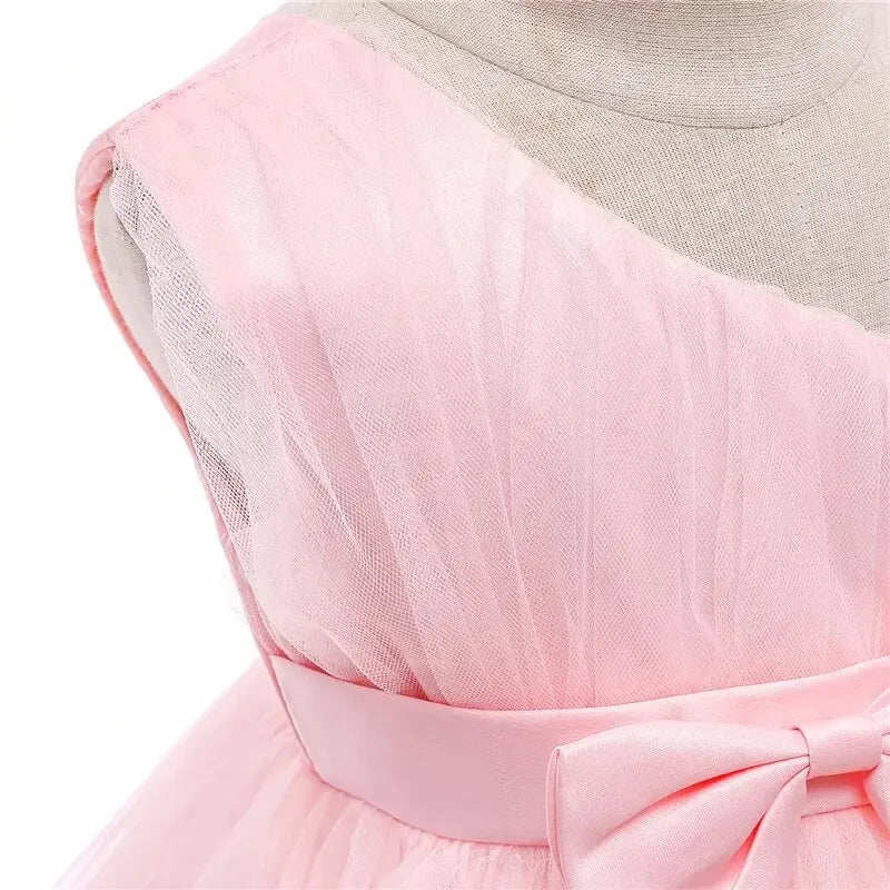 Baby Girls Birthday Dress For 1 2 Year Newborn Baptism Pink Clothes Toddler Kid One Shoulder Elegant Christening Party Tutu Gown Leedoar