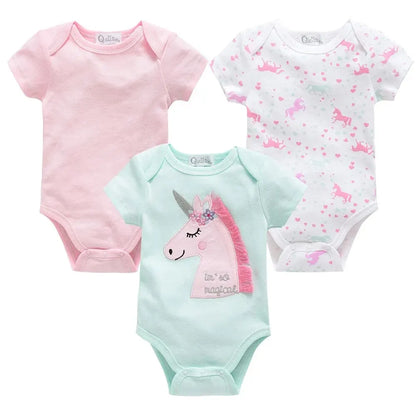 Baby Girls Clothes 3 Pcs/lot Pour Nouveaux Cotton Short Sleeve Girl Bodysuit 0-12 Months Newborn Boys Clothing Toddler Leedoar