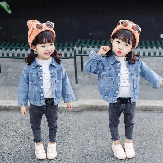 Baby Girls Denim Jacket Spring Autumn Kids Jean Coat For Girls Sweet Little Princess Outerwear Children Clothing 1-10 Years Leedoar