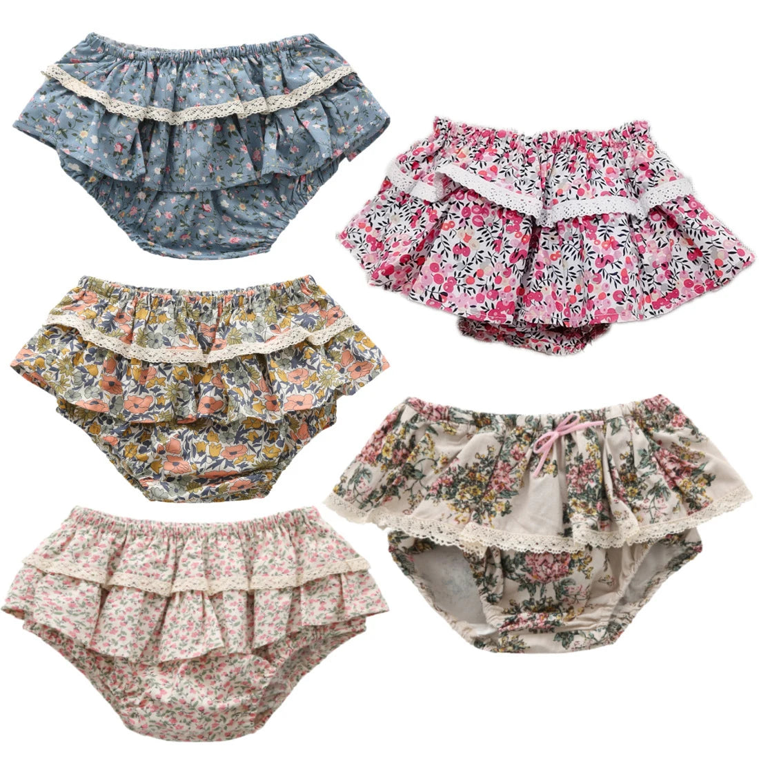 Baby Girls Floral Ruffles Lace Skirt Shorts Kids Summer Pettiskirt Toddler Dancing Wedding Clothing Tutu Skirt Infant Bloomer Leedoar